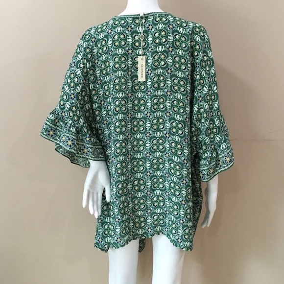 MAX Studio tunic top Green Paisley Print Ruffle Sleeve  Womens 2X NWT - Picture 2 of 5